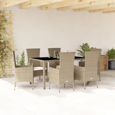 Obrázok produktu pre vidaXL 7-dielny záhradný jedálenský set s vankúšmi Béžový polyratan