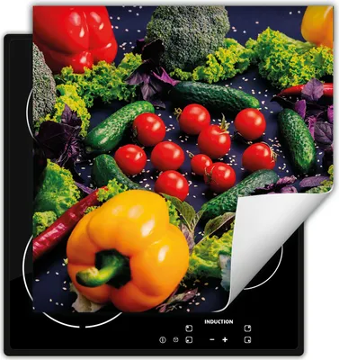 Produktbild von DarHaus Herdabdeckplatte 50x52 cm Anti Rutsch Matte Aufrollbar, bunt - Gemüse