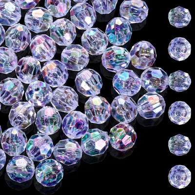 Productafbeelding van Acrylparels, rond, gefacetteerd, 10 mm, 200 stuks, voor sieradenproductie