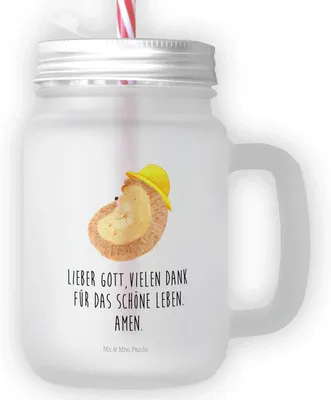 Produktbild von Mr. & Mrs. Panda Mason Jar Igel Beten - Transparent - Geschenk, Gott, Glas, Leben, dessertglas, Lustige Sprüche, Dankbarkeit, Mit Deckel Und Strohhalm, Genießen