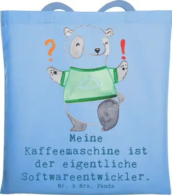 Produktbild von Mr. & Mrs. Panda Tote Bag Softwareentwickler Held - Sky Blue - Geschenk, Programmierer, IT, Jutebeutel, Beruf, Berufe, Berufsprodukte, Tasche, Softwareentwicklung