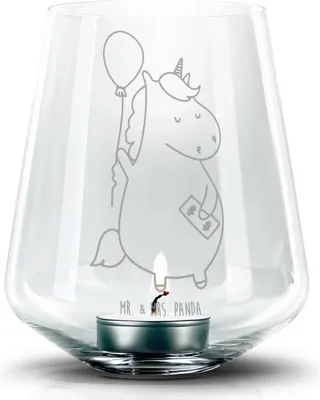 Produktbild von Mr. & Mrs. Panda Laterne Einhorn Luftballon - Transparent - Geschenk, Freundin, Windlicht Glas, Unicorn, mit Gravur, Teelichthalter, Kerzenhalter, Geld, Freude