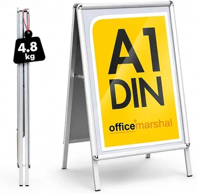 Zdjęcie produktu dla Stojak na plakaty DIN A1 - z ramą aluminiową o grubości 25 mm - dwustronny, przeznaczony na 2 plakaty - z folią ochronną - odporny na warunki atmosferyczne - stojak reklamowy do ustawiania na chodniku