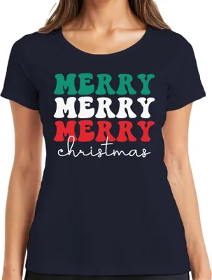 Produktbild von Merry Merry Merry Christmas - Weihnachten Weihnachtsgeschenk Christmas Damen T-Shirt, Navy, L