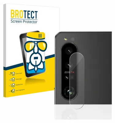 A product packaging for a screen protector is shown next to a smartphone camera lens.