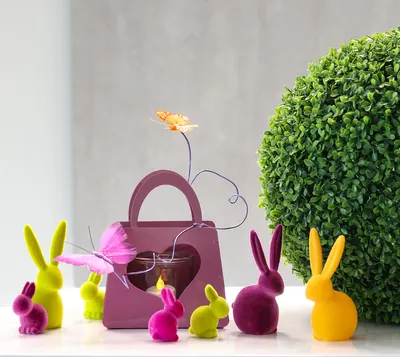 Produktbild von Osterdekoration Mini Hasen Figuren beflockt für Frühlingsdeko, 12 Stück
