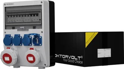 Imagen del producto de Distribuidor de energía TD-S/FI, 32A/16A, 4x230V, IP54, sistema francés/belga, marca Doktorvolt, modelo 2466