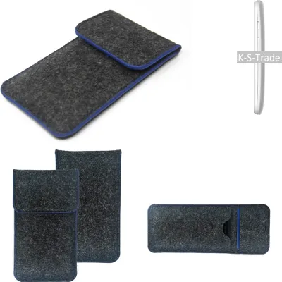 Produktbild von K-S-Trade Handy-Hülle Schutz-Hülle kompatibel mit Motorola Moto E Filztasche Pouch Tasche Case Sleeve Filzhülle dunkelgrau, blauer Rand