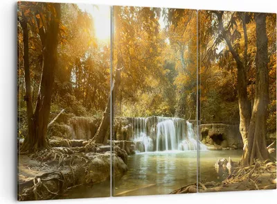 Produktbild von Bild auf Leinwand - Leinwandbild - Park Wasserfall Wasser - 105x70cm - Wand Bild - Wanddeko - Leinwanddruck - Bilder - Kunstdruck - Wanddekoration - Leinwand bilder - Wandkunst - CE105x70-3789