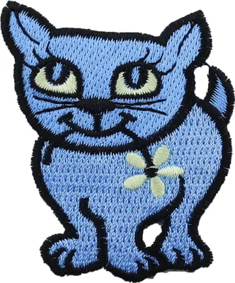 Produktbild von Aufnäher - Katze mit Blume - blau - Patch