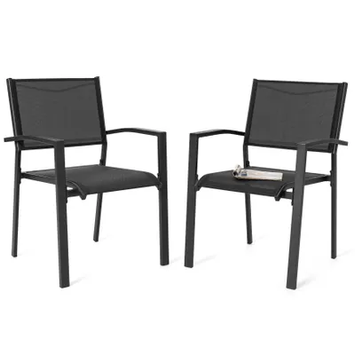 Produktbild von Avestar Gartenstühle 2er Set, stapelbar, Stapelstuhl, aus Textilene-Gewebe und Pulverbeschichtetem Eisenrahmen, Balkonstuhl, Schwarz