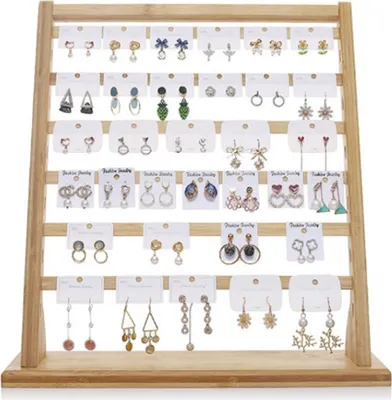 Produktbild von 360Home Bambus und Holz Regal Aufbewahrung Schmuck Ständer für Ohrringe Klein 32.5*11.5*36.5cm