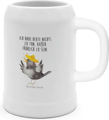 Produktbild von Mr. & Mrs. Panda Steinkrug Rabe Sombrero - Weiß - Geschenk, Keramikkrug, Gute Laune, Motivation, Seidel, Elster, Vogel, Krug, Vögel, Humpen, Tonkrug, Spruch Positiv