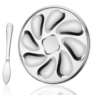 Productafbeelding van Solidchoice - RVS Oesterschaal met Oestermes en 9 Compartimenten