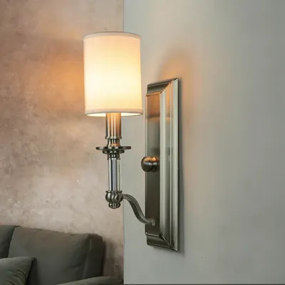 Produktbild von Klassische Wandlampe Weiß Nickel E14 Stoff Metall Wandleuchte