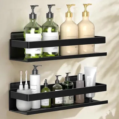 Produktbild von Famanu Duschkorb Aluminium, 30 cm, 2er-Pack, Wandmontage, selbstklebend für Badezimmerorganisation