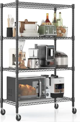 Produktbild von Vierstöckiges Standregal mit Rollen, höhenverstellbares Schwerlastregal, 91x45x182 cm, Garagenregal, Lagerregal, Küchenregal, trägt mindestens 816 kg