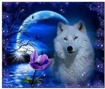 Productafbeelding van Diamantmozaïek: Wolf in het maanlicht, 30x40 cm. Creatieve diamanten