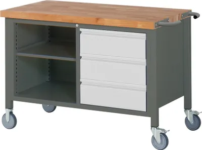 Produktbild von STIER Fahrbare Werkbank Premium mit 3 Schubladen und einem offenen Fach BxTxH 1250x700x880 mm