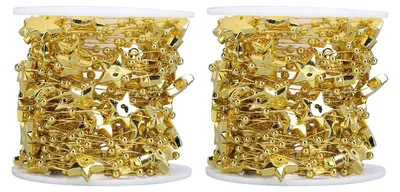 Produktbild von 2 Rollen Sternperlen-Girlande, 10 m lang, zuschneidbar, dekorative Perlengirlande für Hochzeiten, Weihnachten, Heimdekoration, Gold