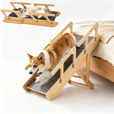 Immagine prodotto di Scala pieghevole per cani, con feltro antiscivolo, ideale per letti e divani alti