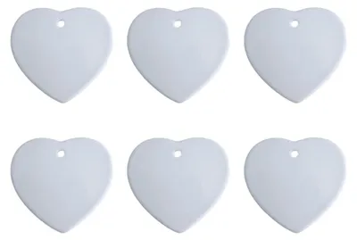 6 Keramische Kerstboomhangers, Weiß, 7×7,6 cm
