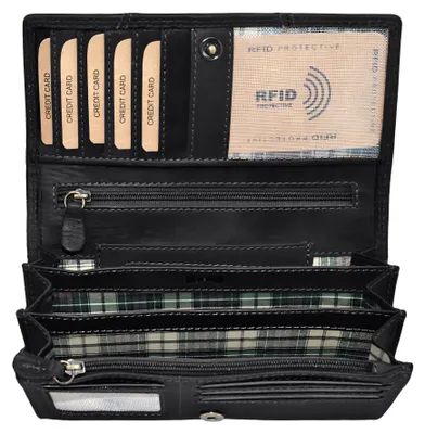 Produktbild von Benthill Portemonnaie Damen Leder - Hochwertige weiche Vintage EchtLeder Damen Geldbörse mit RFID Schutz - Grosse Damenbörse lang - Frauen Portmonee inkl. Geschenkbox