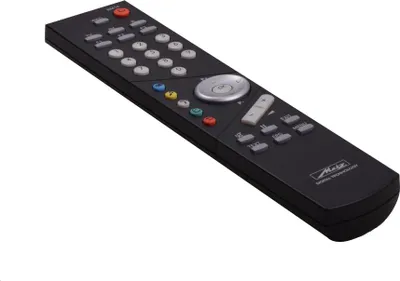 A black remote control is shown against a white background.