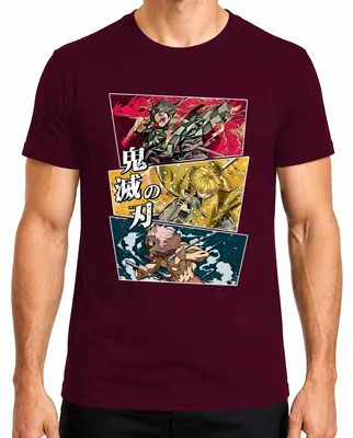 Produktbild von 鬼滅の刃 Kimetsu no Yaiba Tanjiro Zenitsu Inosuke Anime Geschenk Herren T-Shirt, Burgundy, XL