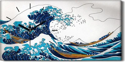 Produktbild von Leinwand Uhr Küche Wohnzimmer Bild 60x30 Japanische Kunst Meereswellen - schwarze Hände