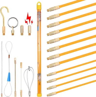 Produktbild von 12M Einziehband Kabel Kabeleinziehhilfe 4 Stangen x 1m x 4mm Kabelstangen und 8 Stangen x 1m x 6mm Kabelstäbe Fischband für Leerrohre Kabelverlegung