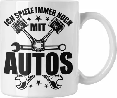 Produktbild von Trendation - KFZ Mechaniker Tasse Geschenk Spruch Männer KFZ Mechatroniker Geschenkidee Becher Werkstatt Ich Spiele Immer Noch Mit Autos (Weiß)
