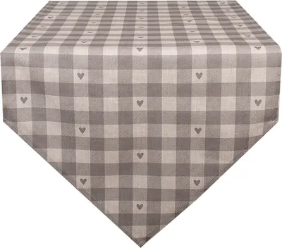 Produktbild von Clayre & Eef Tischläufer 50x160 cm Beige Grau Baumwolle Herzen