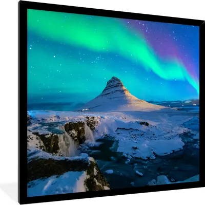 Produktbild von MuchoWow® Gerahmtes Poster Nordlichter - Berge - Island 40x40 cm - Poster mit Schwarzem Bilderrahmen Wandposter Rahmen Foto Bilder - Mit Rahmen - Wanddekoration Schlafzimmer