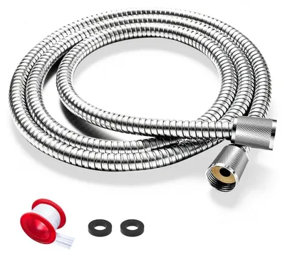 Image de Tuyau de douche en acier inoxydable, anti-torsion, anti-fuite, argenté, 2 mètres