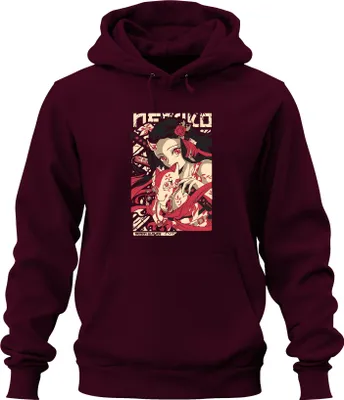 Produktbild von Demon Slayer Nezuko Kitsune Maske Anime Geschenk Japan Y2K Streetwear Manga Uni Hoodie Kapuzenpullover, Burgundy, XXL