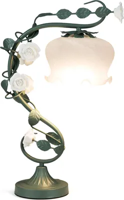 Zdjęcie produktu dla COSTWAY kwiatowa lampa stołowa, lampka nocna z abażurem z konwalii, 6 ceramicznych róż i metalowych liści, lampka biurkowa dekoracja lampki nocnej