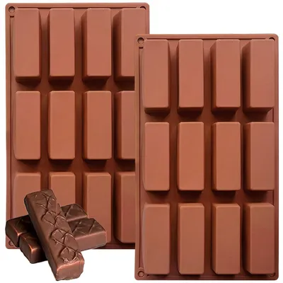 Immagine prodotto di Stampo in silicone rettangolare con 12 cavità per barrette, cioccolato o sapone, colore marrone, dimensioni 29,5x17x3 cm, privo di BPA