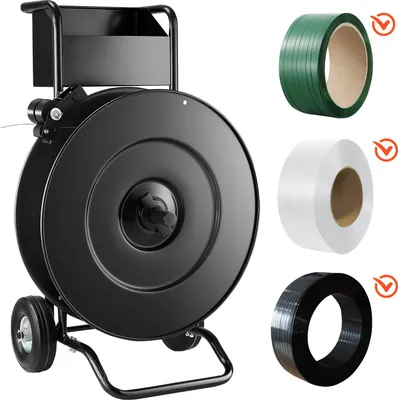 Obrázek produktu pro SucceBuy dávkovací vozík pro role PET, PP a ocelové pásky s velikostí jádra 203/406 mm, stabilní dávkovač pásky s optimalizovanou bubnovou brzdou a integrovaným zásobníkem na nářadí