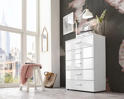 Produktbild von BMG Möbel Schubladen Kommode Sideboard Tower MARBELLA in Hochglanz weiß Höhe 91 Breite 65 Tiefe 32 cm Germany
