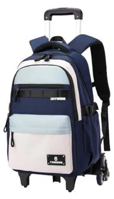 Immagine prodotto di Zaino da scuola con ruote, modello trolley, per bambini, ragazzi e ragazze adolescenti, dimensioni 46x33x20 cm, colore blu