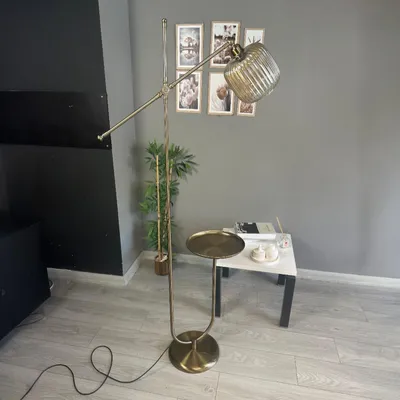 Produktbild von Mopa Honigfarbenes Glas Mit Ablage Modern Dekorative Stehlampe