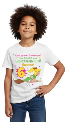 Produktbild von Spreadshirt Bibi Blocksberg Geburtstagsdesign 6 Jahre Kinder T-Shirt, 110/116 (5-6 Jahre), Weiß