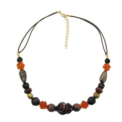 Produktbild von Kette Kunststoffperlen Schraubenperle braun orange mit Kordel 45cm braun orange 45 cm lang