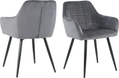 Produktbild von Möbilia Sessel, 2er-Set | mit Quadratsteppung | Bezug Samt | Beine Metall | B 59 x T 62 x H 83 cm | anthrazit – schwarz | 21020066 | Serie STUHL