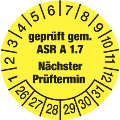 Produktbild von Dreifke® Aufkleber Prüfplakette, ASR A1.7 Nächster Prüftermin, gelb/schwarz, ...