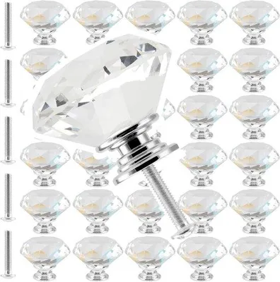 Produktbild von 30 Stücke klare Kristallhähner, 30mm Kristallknöpfe für Schubladen und Schränke, Diamantgriff für Türen und Möbel