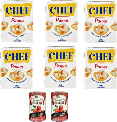 Produktbild von 6x Parmalat Panna chef Sahne per cucinare Kochcreme creme fur Koch 500ml + Italian Gourmet 100% italienische geschälte Tomaten dosen 2x 400g