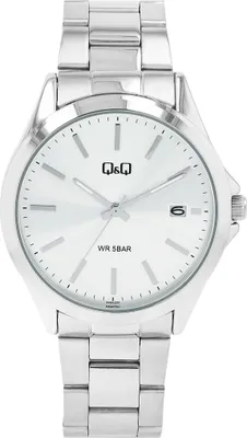 Produktbild von Q&Q Herrenuhr mit Gliederarmband, Edelstahl, 5 ATM, Datumsanzeige, silberfarben