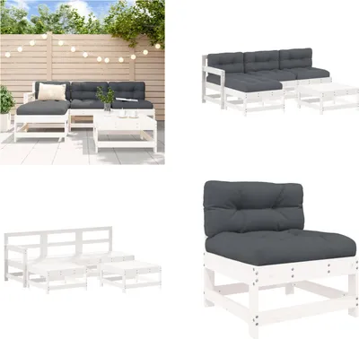 Image de vidaXL 5 pcs. Garden Lounge Set with Coussin White Massiv Wood - Garden Lounge Set - Garden Lounge Sets - Lounge Set - Outdoor Lounge Set
